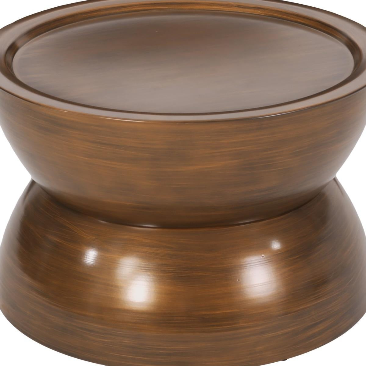 24" Antiqued Bronze Distressed Iron Round Hourglass End Table - Living Room