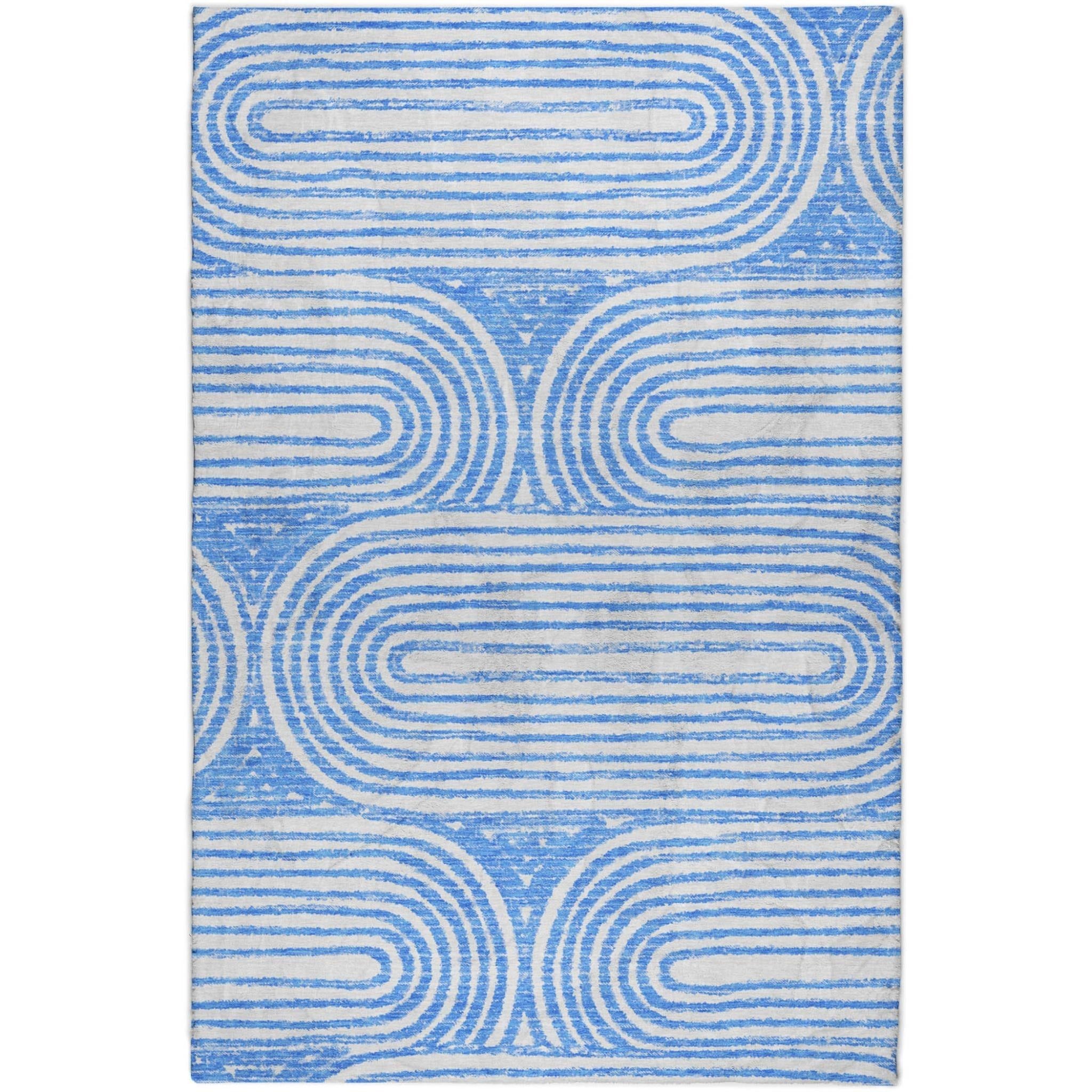 10' X 14' Blue And Ivory Geometric Shag Washable Area Rug With UV Protection - Home & Garden