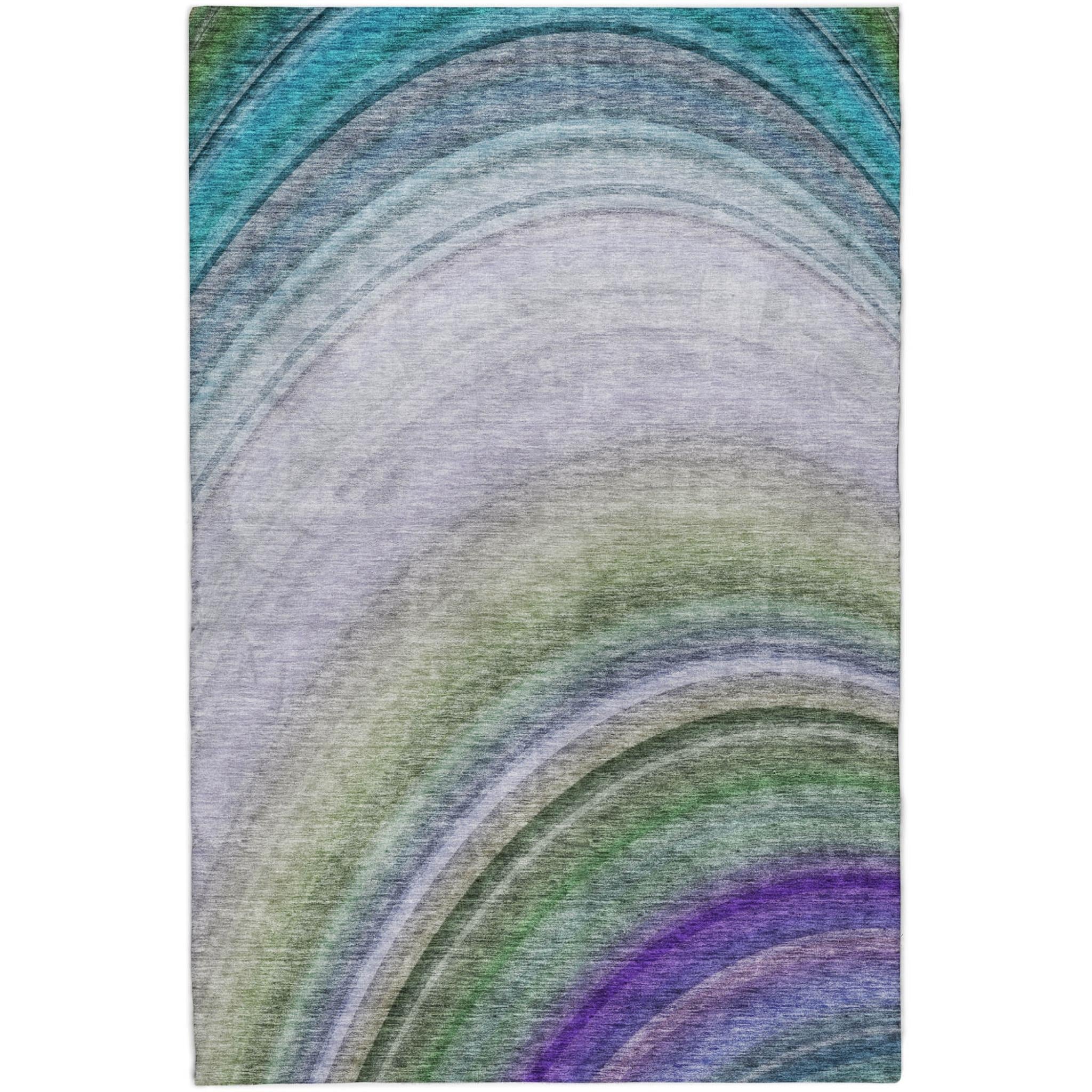 3' X 5' Teal And Green Abstract Shag Washable Area Rug With UV Protection - Home & Garden