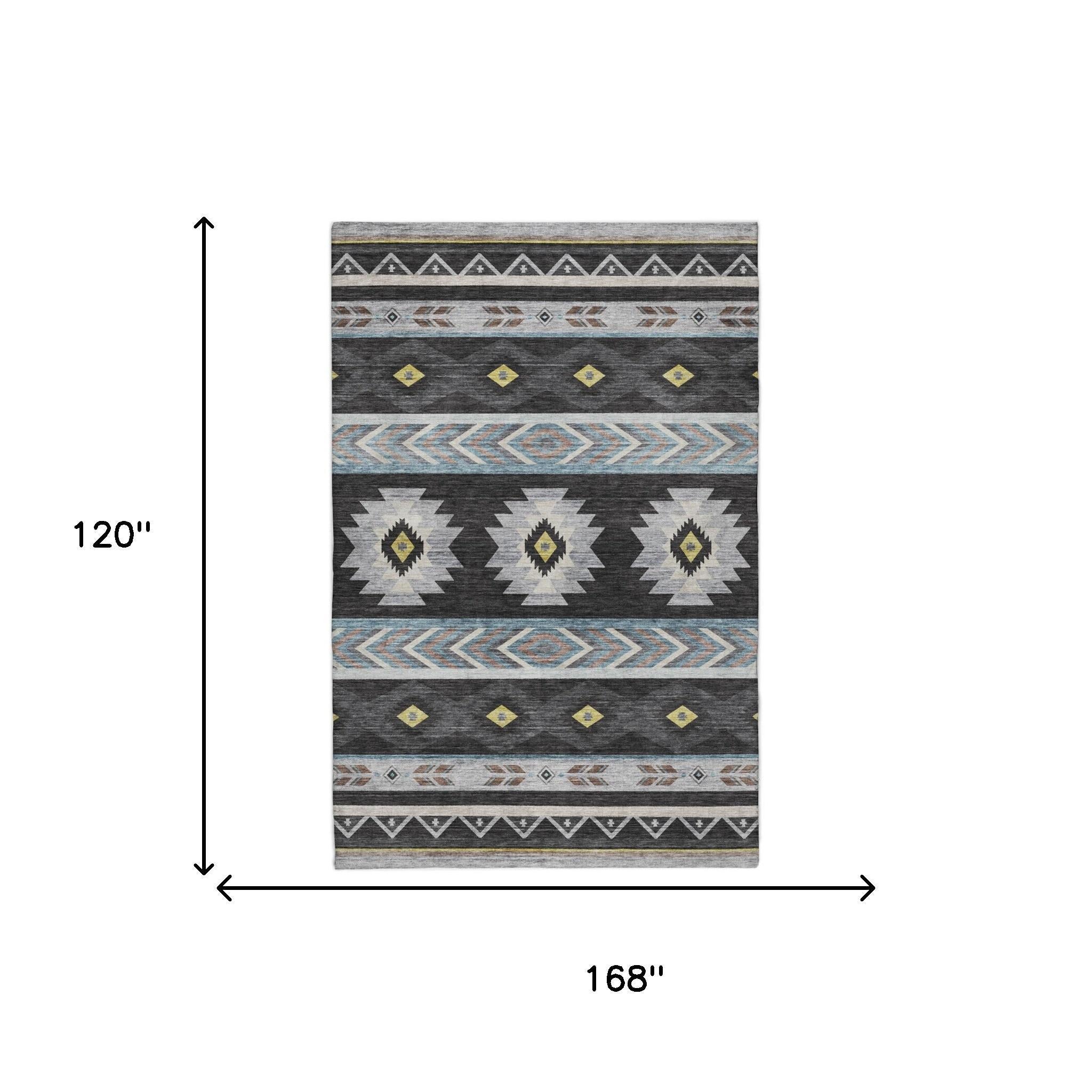 10' X 14' Midnight And Charcoal Geometric Shag Washable Area Rug With UV Protection - Home & Garden
