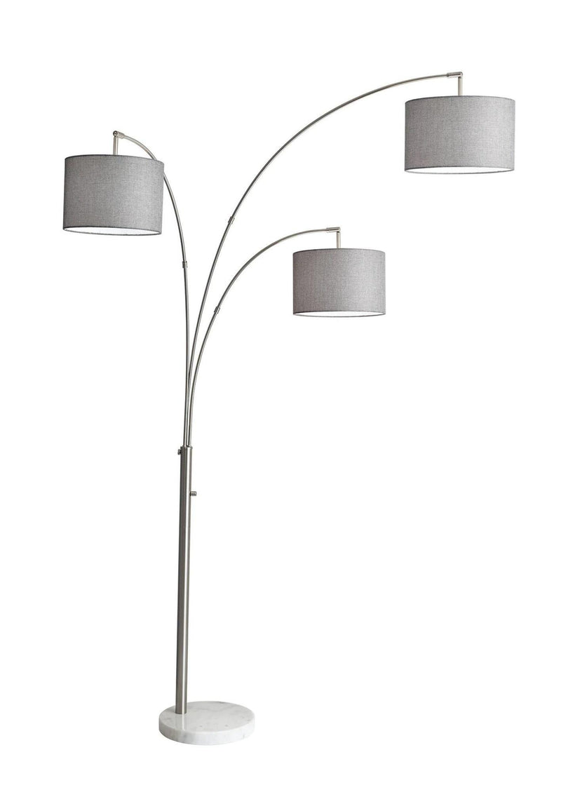 74" Silver Three Light Adjustable Tree Floor Lamp With Gray Linen Drum Shade - Lighting