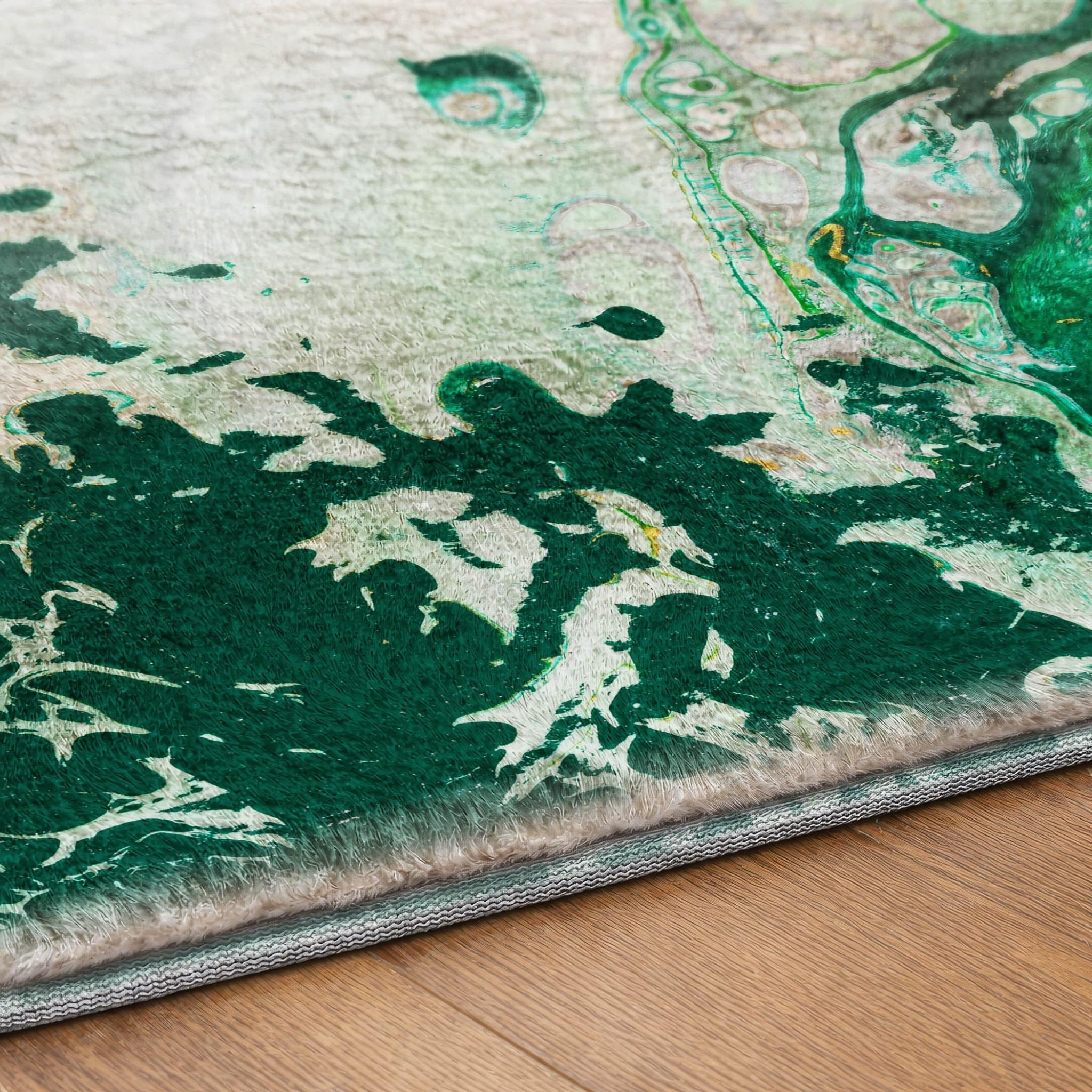 3' X 5' Green And Ivory Abstract Shag Washable Area Rug With UV Protection - Home & Garden
