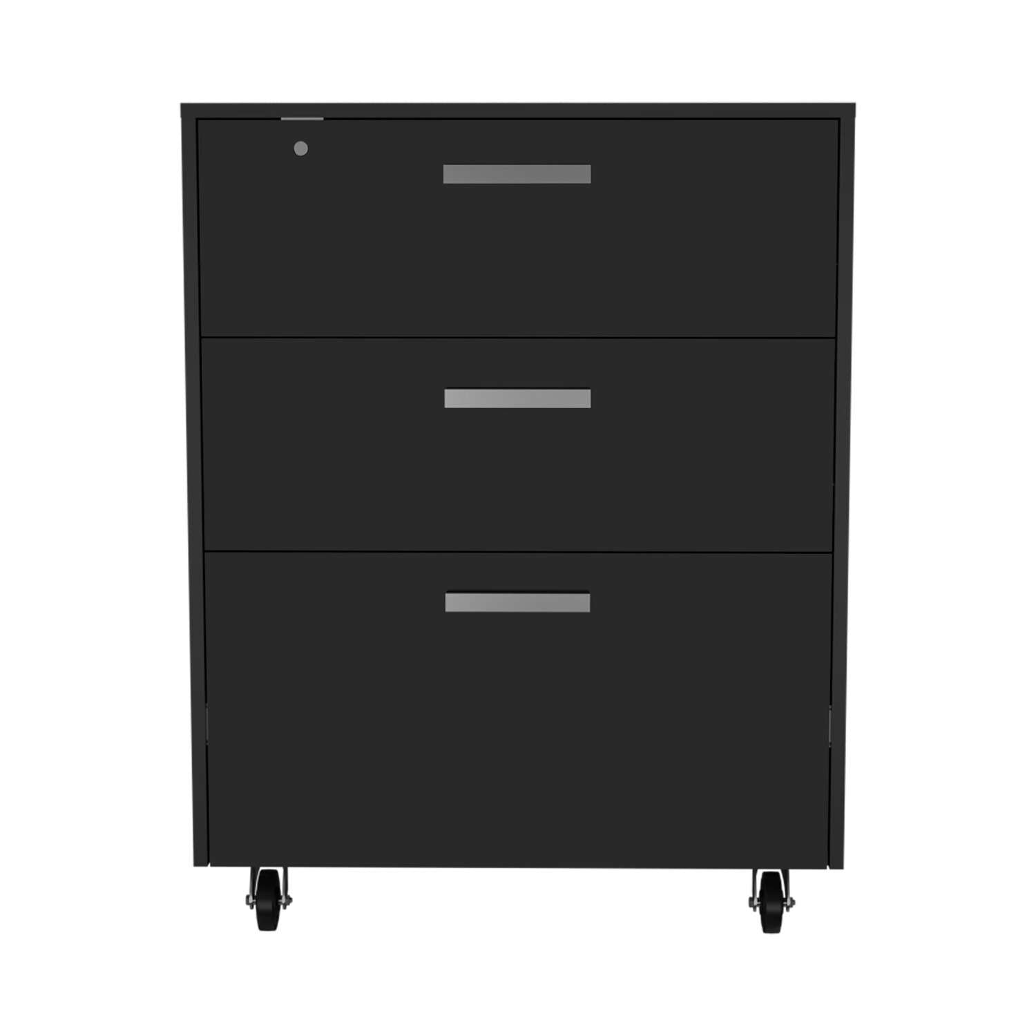 35" Black Wood Three Drawers Filing Cabinet - Office