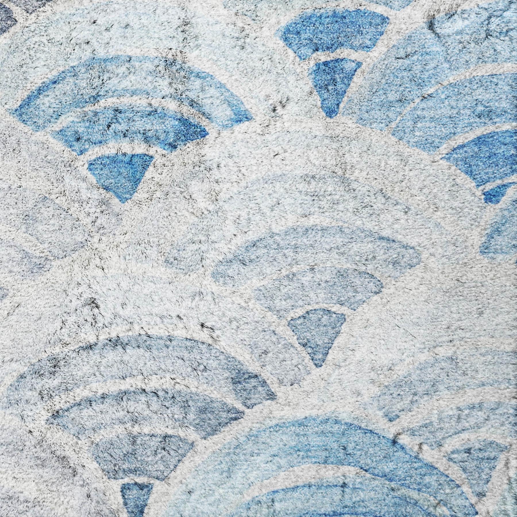 5' X 8' Blue And Denim Blue Geometric Shag Washable Area Rug With UV Protection - Home & Garden