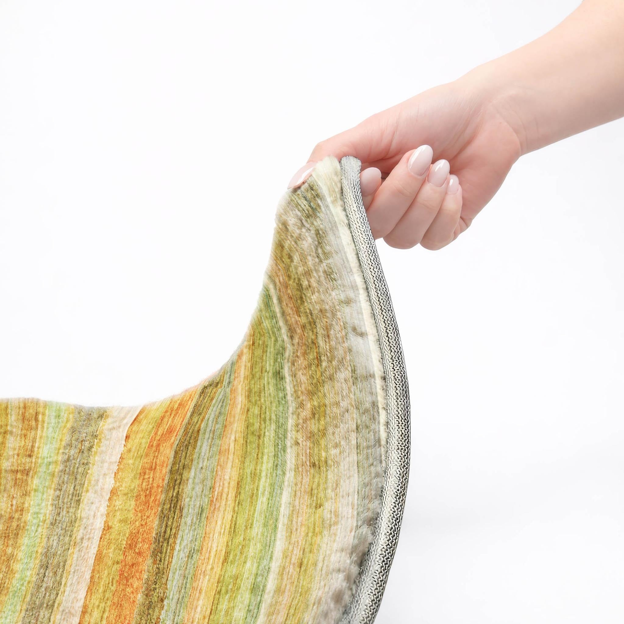 3' X 5' Green And Orange Striped Shag Washable Area Rug With UV Protection - Home & Garden