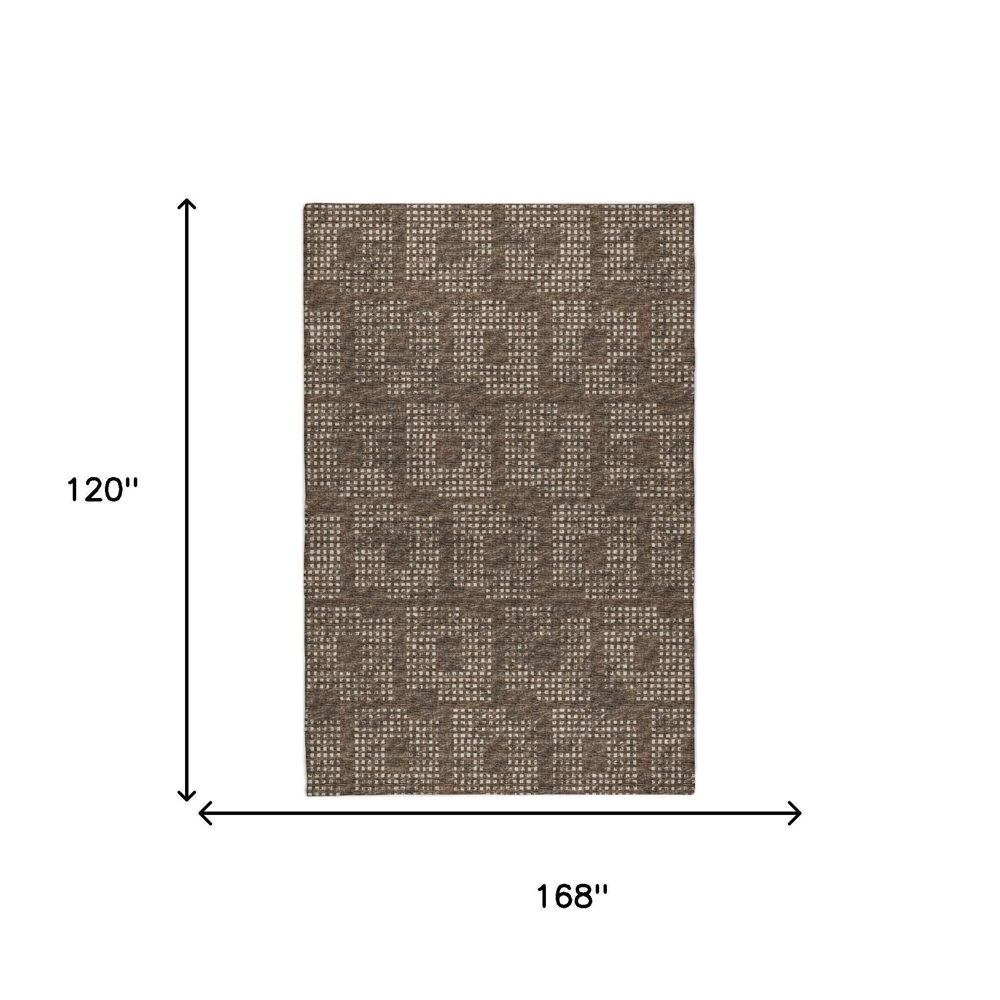 10' X 14' Brown And Beige Geometric Shag Washable Area Rug With UV Protection - Home & Garden