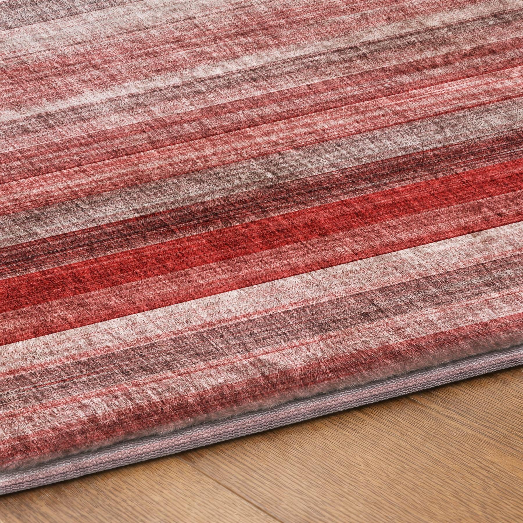 3' X 5' Red And Gray Striped Shag Washable Area Rug With UV Protection - Home & Garden