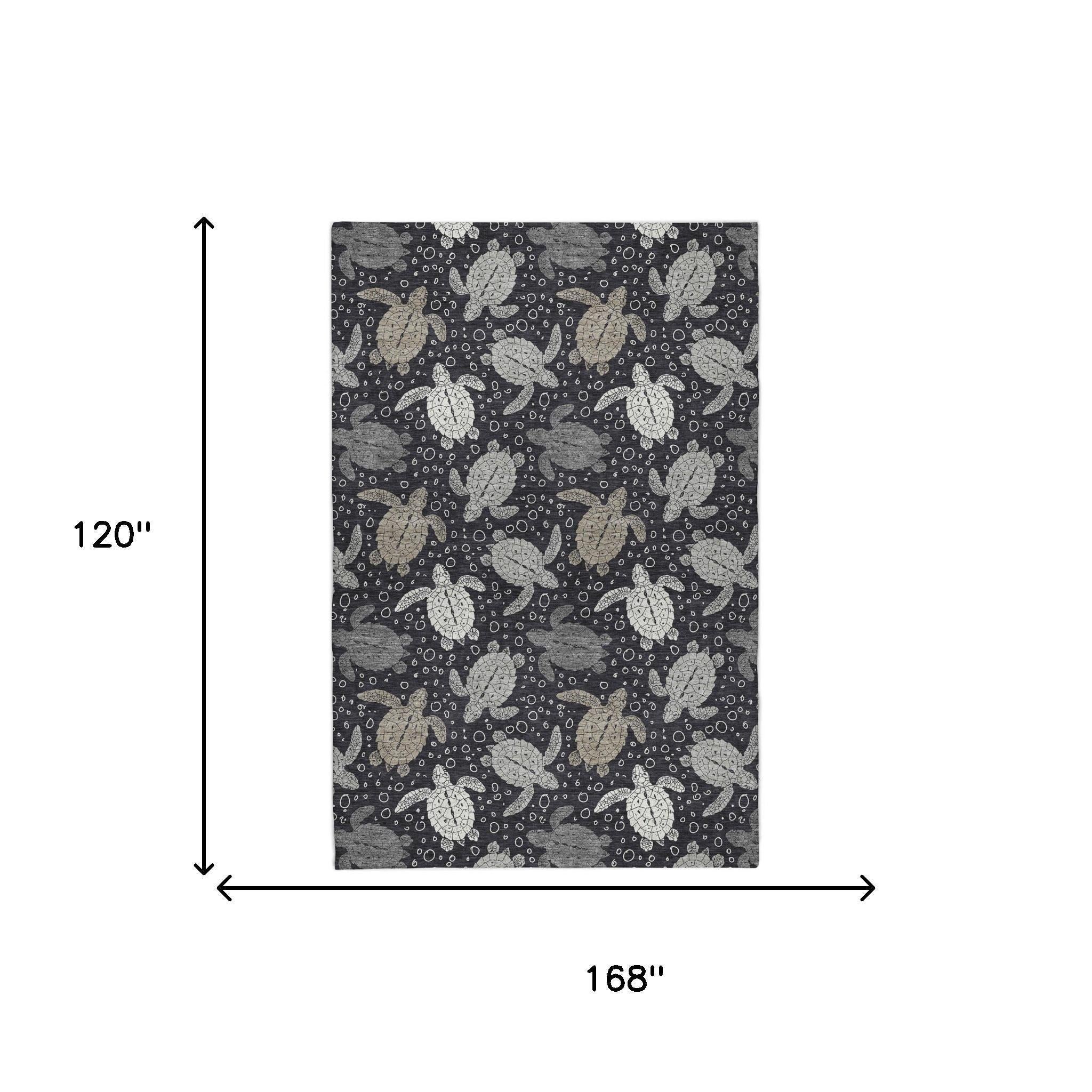 10' X 14' Midnight And Taupe Animal Print Shag Washable Area Rug With UV Protection - Home & Garden