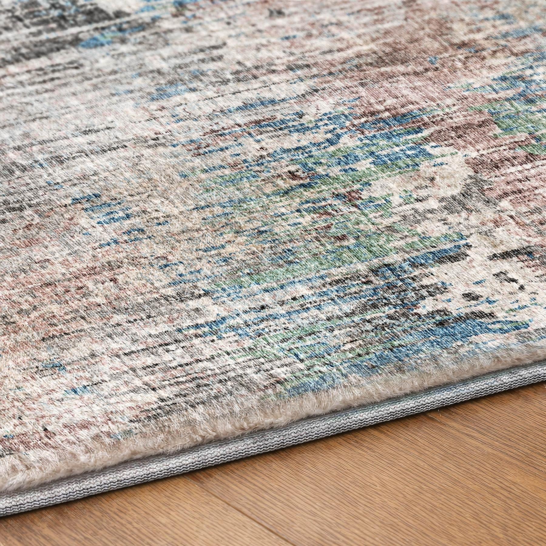 10' X 14' Blue And Silver Abstract Shag Washable Area Rug With UV Protection - Home & Garden