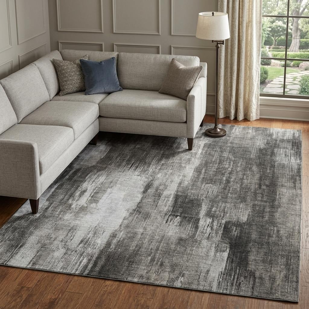 10' X 14' Gray And Black Abstract Shag Washable Area Rug With UV Protection - Home & Garden