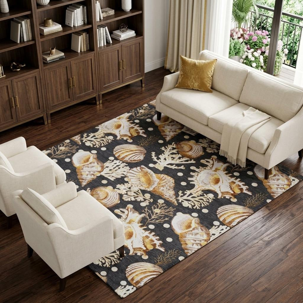 10' X 14' Midnight And Chocolate Animal Print Shag Washable Area Rug With UV Protection - Home & Garden