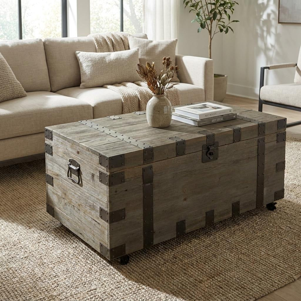 22" Brown Reclaimed Wood Distressed Trunk Coffee Table - Living Room