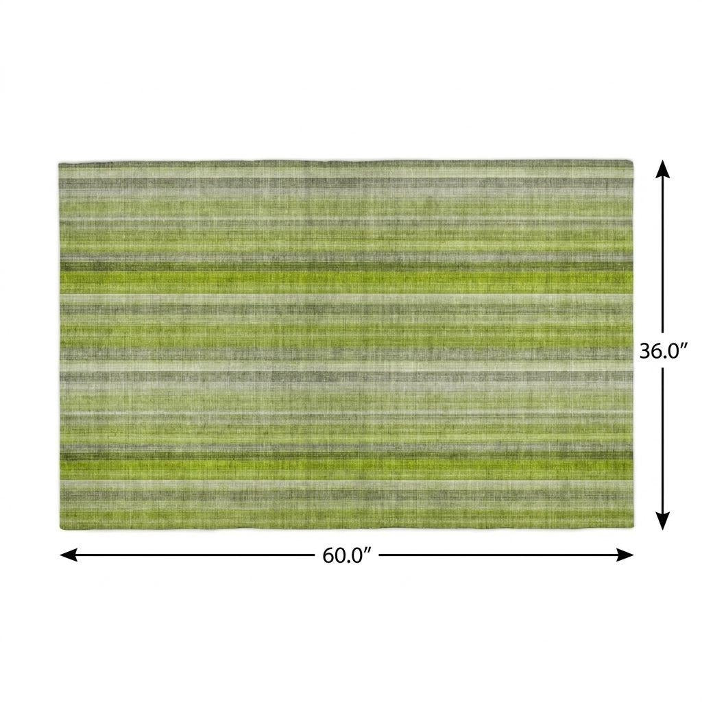 3' X 5' Green And Gray Striped Shag Washable Area Rug With UV Protection - Home & Garden