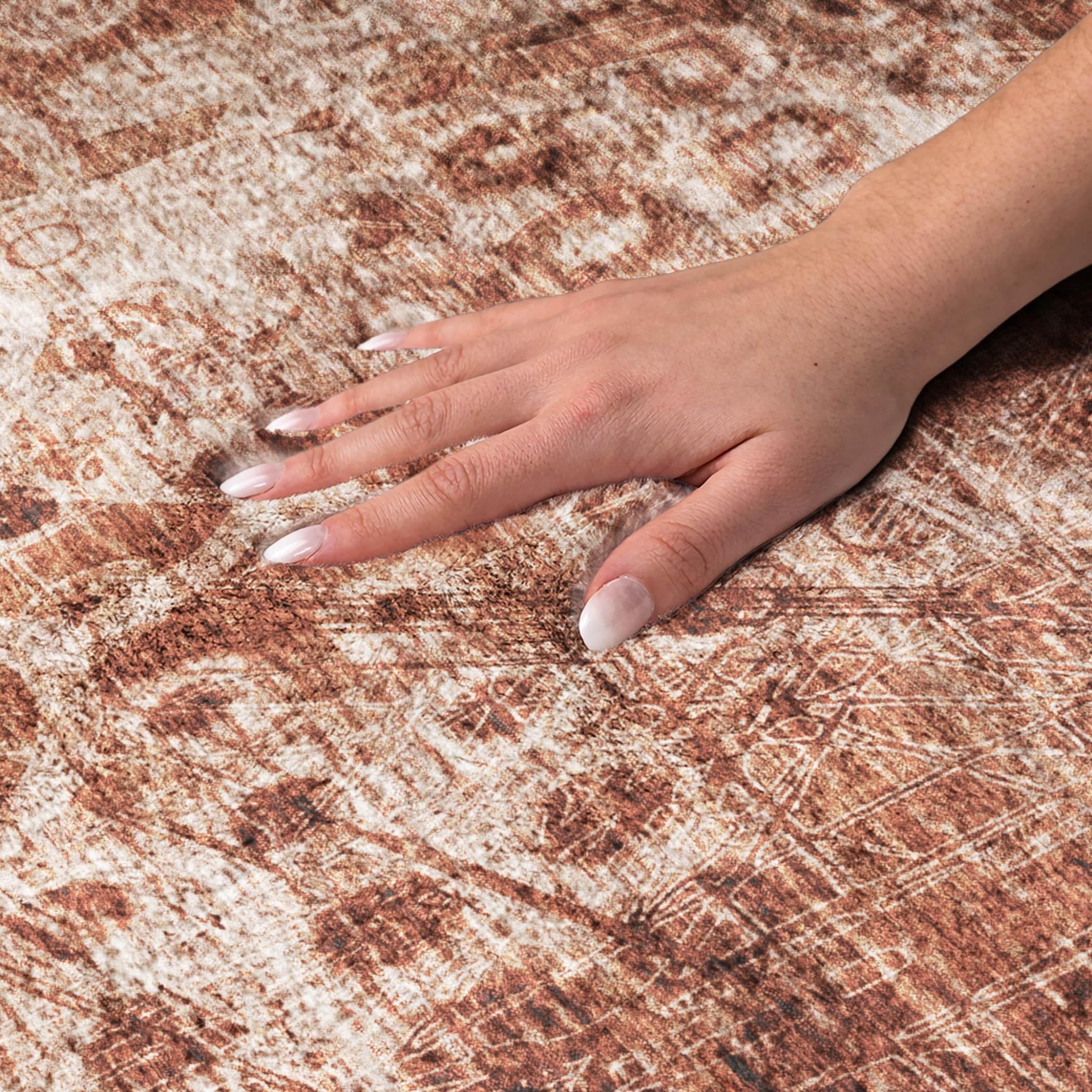 10' X 14' Orange And Taupe Ikat Shag Washable Area Rug With UV Protection - Home & Garden