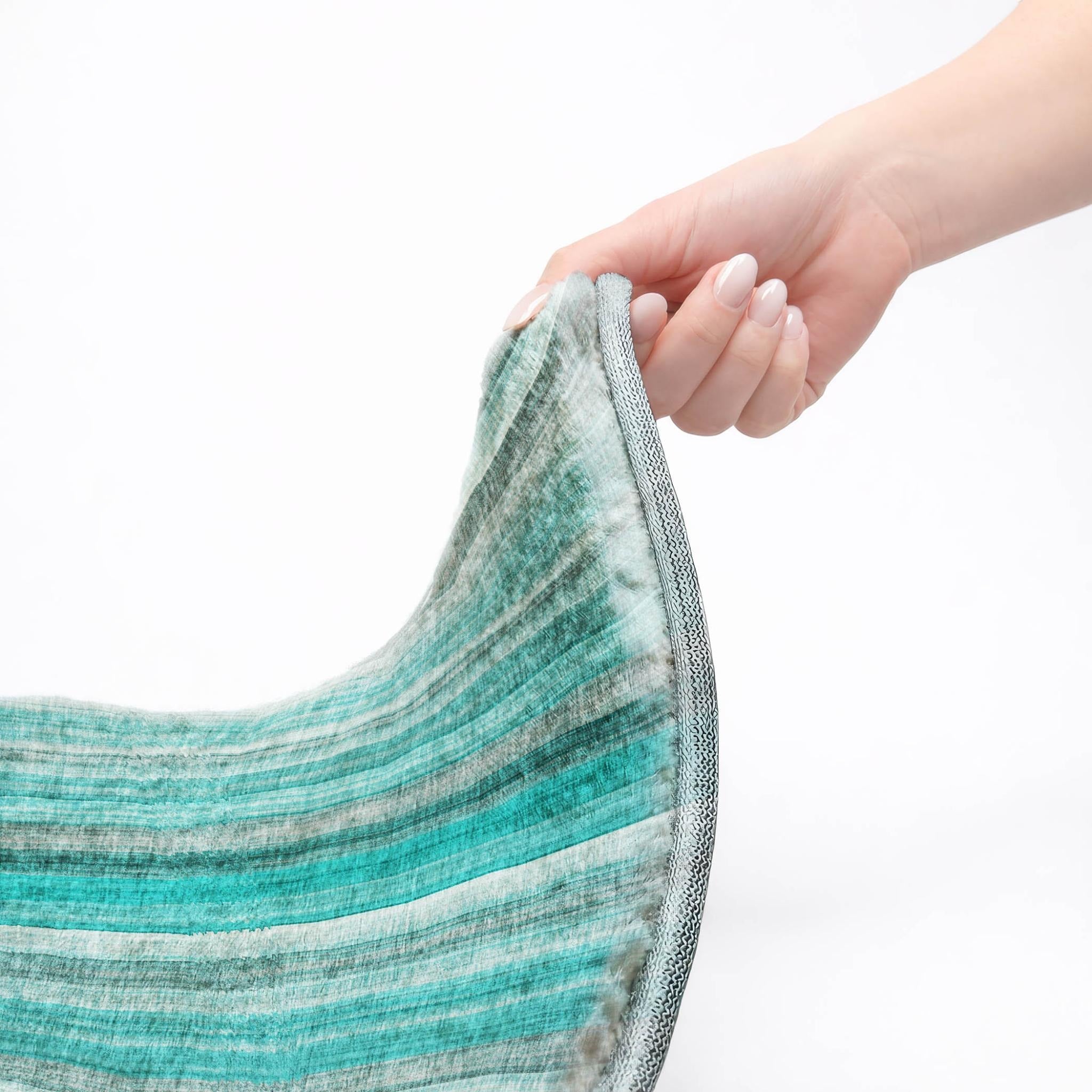 10' X 14' Teal And Gray Striped Shag Washable Area Rug With UV Protection - Home & Garden