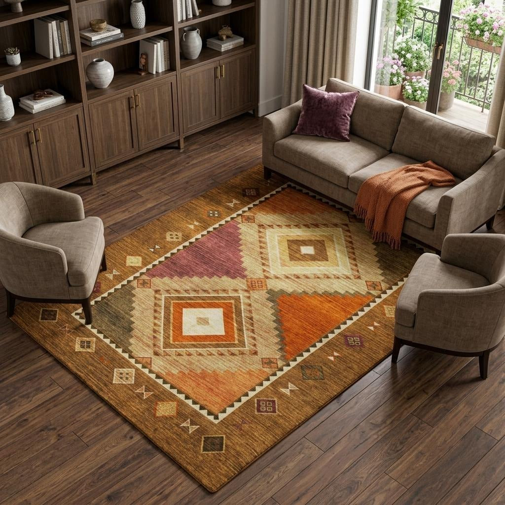 10' X 14' Brown And Chocolate Geometric Shag Washable Area Rug With UV Protection - Home & Garden