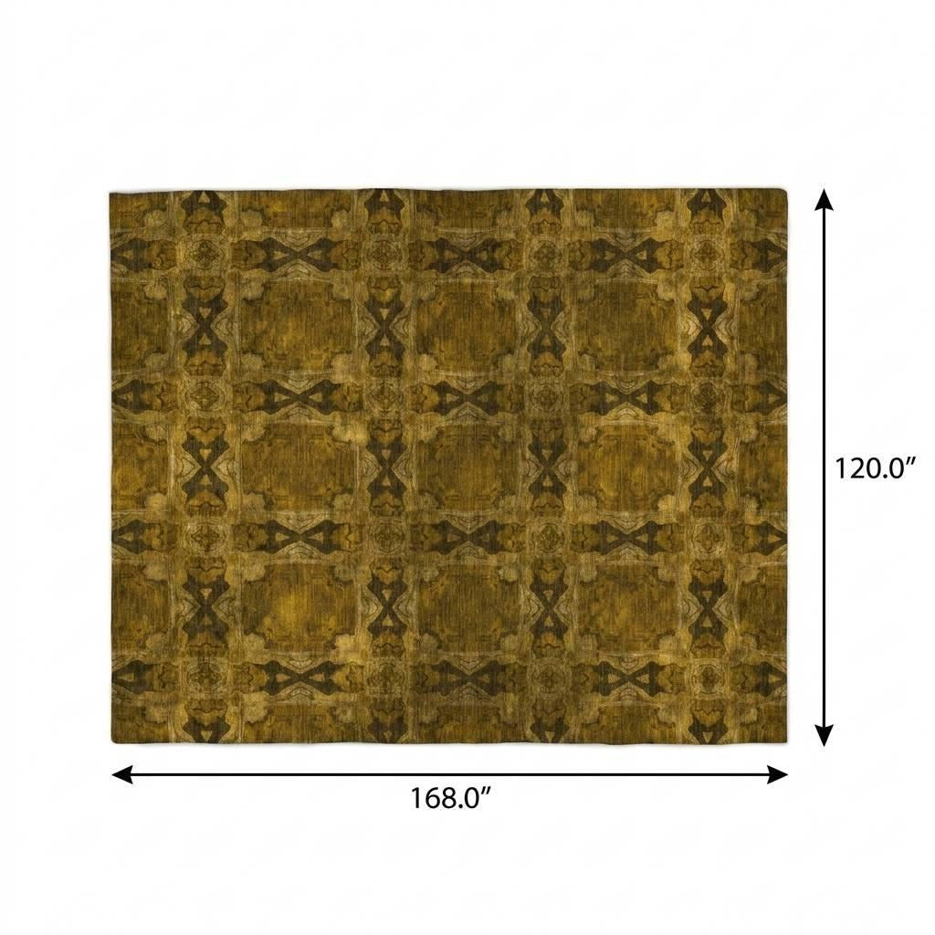 10' X 14' Chocolate And Gold Geometric Shag Washable Area Rug With UV Protection - Home & Garden