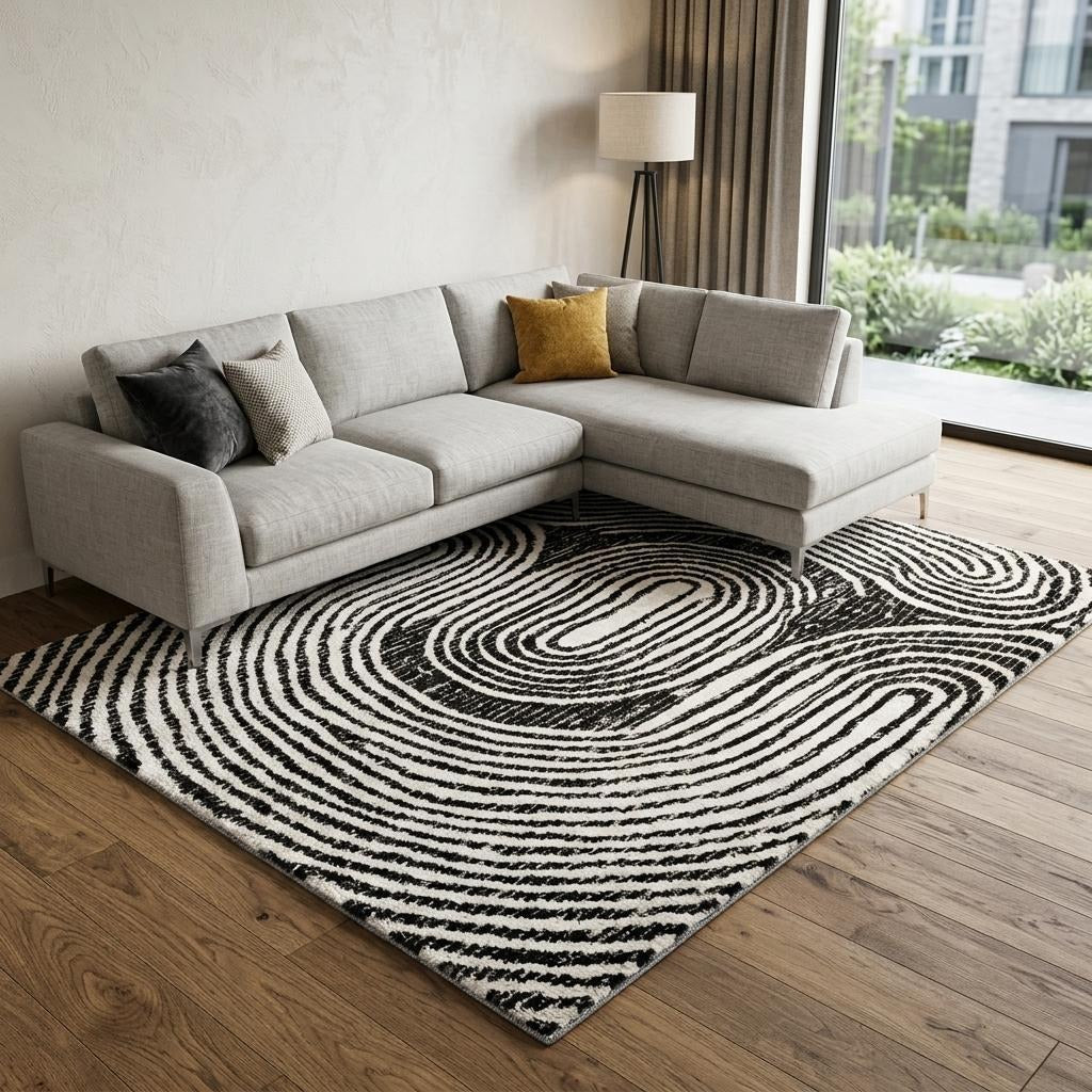 10' X 14' Black And Ivory Geometric Shag Washable Area Rug With UV Protection - Home & Garden
