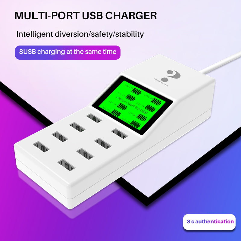 Multiple Mobile Phone Charger Wall USB Charging Adapter 9.2A US/EU/UK/AU Plug LCD Display Desktop for Xiaoomi Huawei IPhone