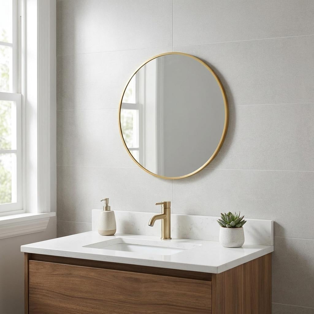 30" Black Aluminum Round Framed Bathroom Vanity Mirror - Bed & Bath