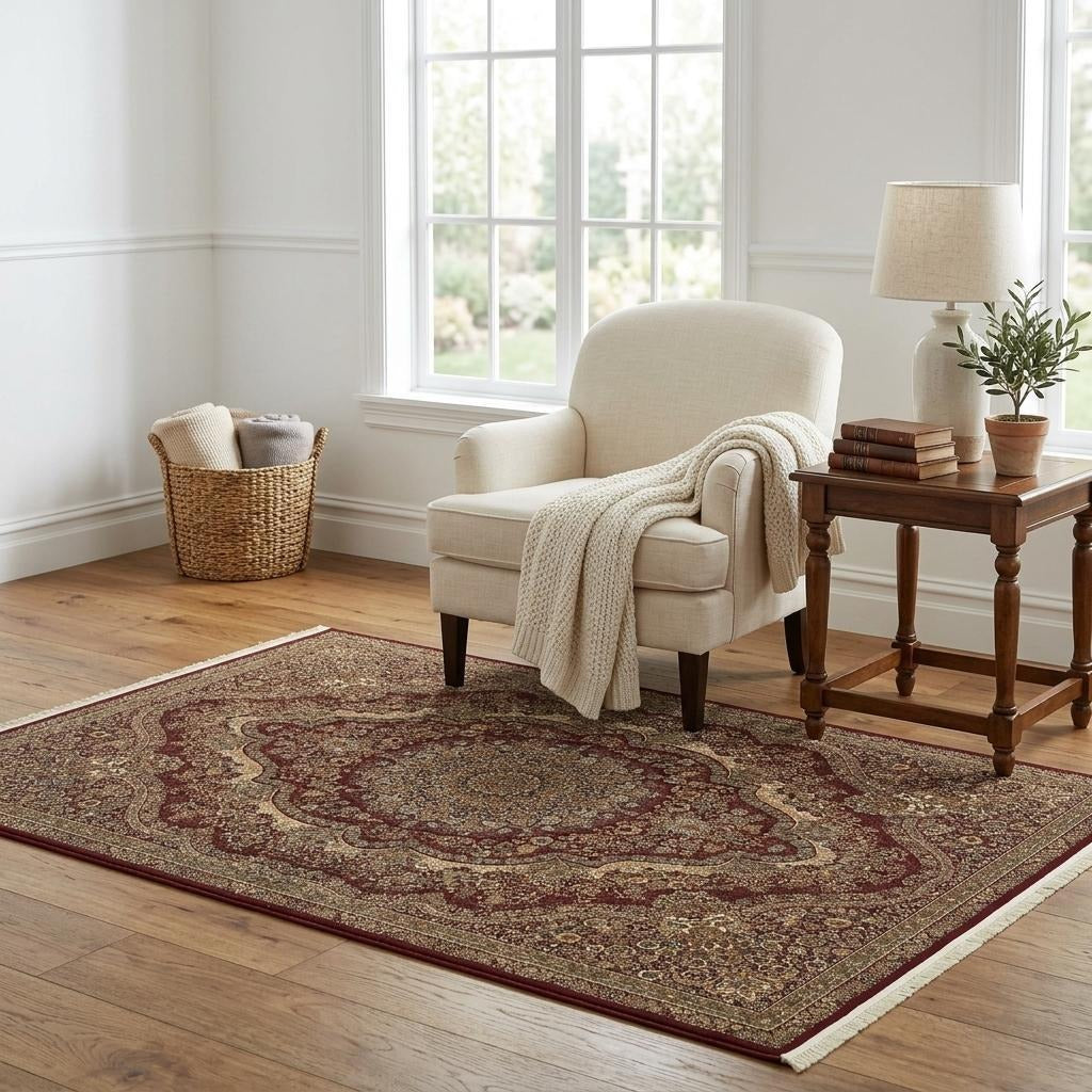 5' X 8' Red And Gold Medallion Area Rug With Fringe - Home & Garden