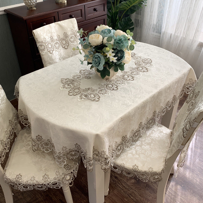 European Style Lace Oval Table Cloth Fabric Coffee Table Nordic Dining Table Table Cloth Chair Cover Set American Modern Simple A