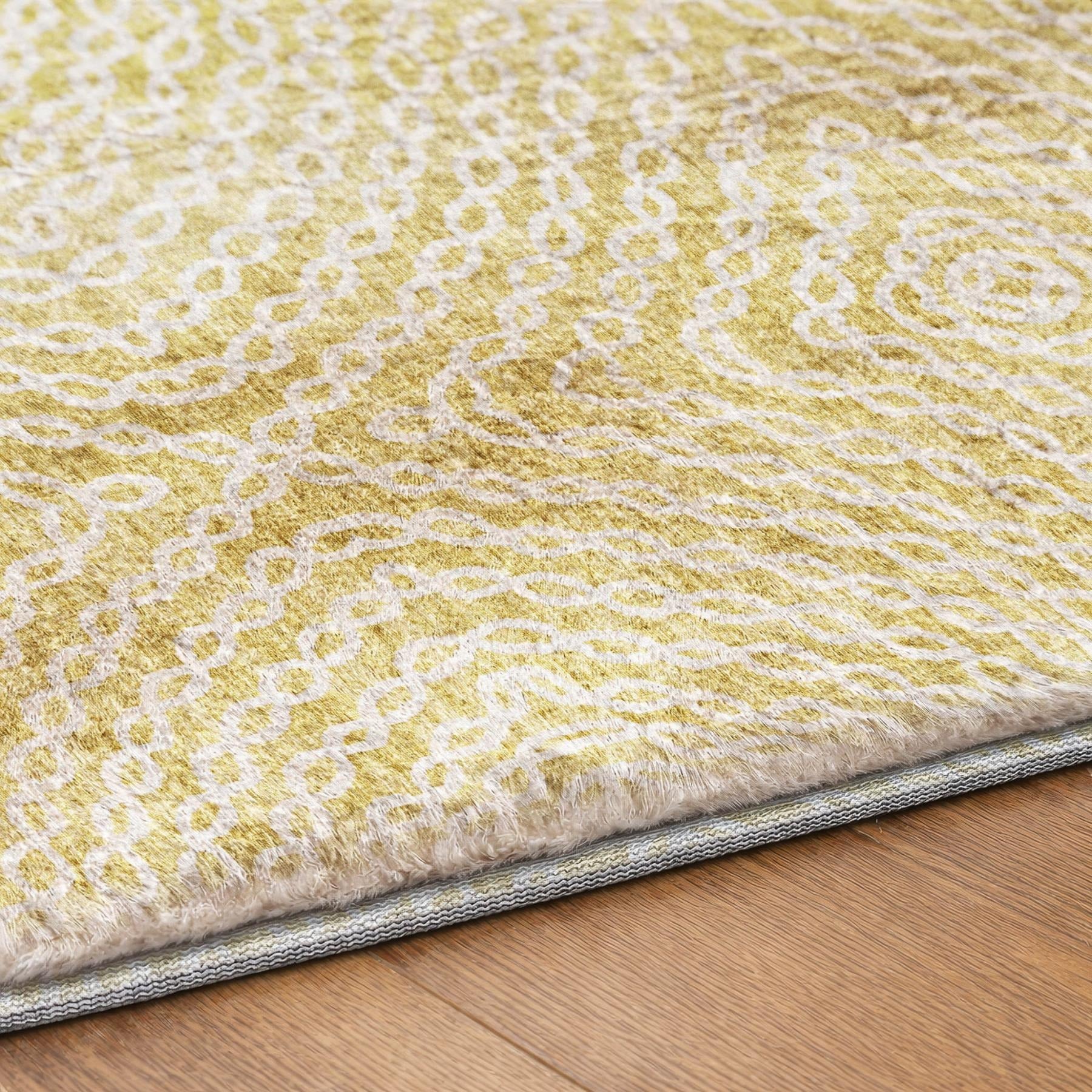 10' X 14' Yellow And Beige Abstract Shag Washable Area Rug With UV Protection - Home & Garden