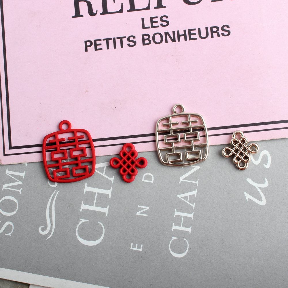 DIY enamel Double happiness Chinese knot charms for Earrings Necklace Pendant handmade jewelry making jewellery material