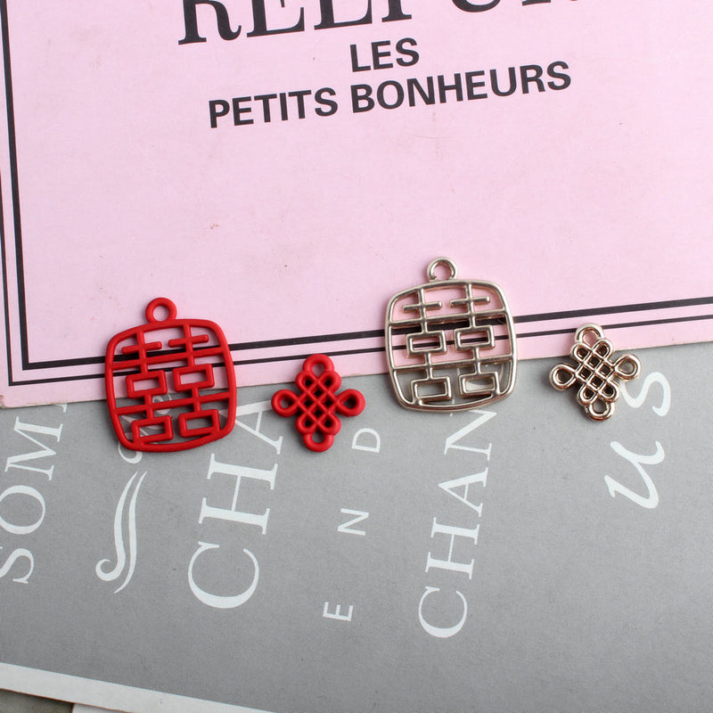 DIY enamel Double happiness Chinese knot charms for Earrings Necklace Pendant handmade jewelry making jewellery material