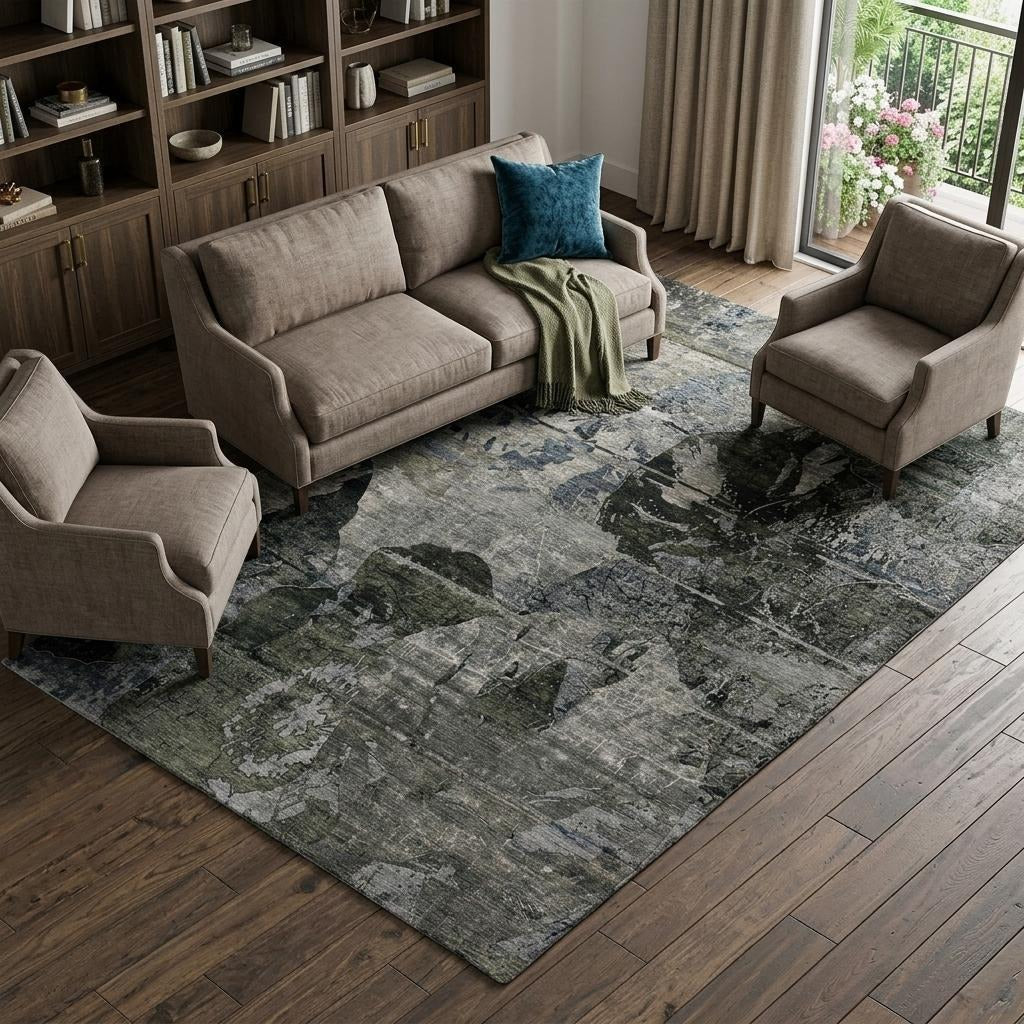 10' X 14' Gray And Taupe Abstract Shag Washable Area Rug With UV Protection - Home & Garden