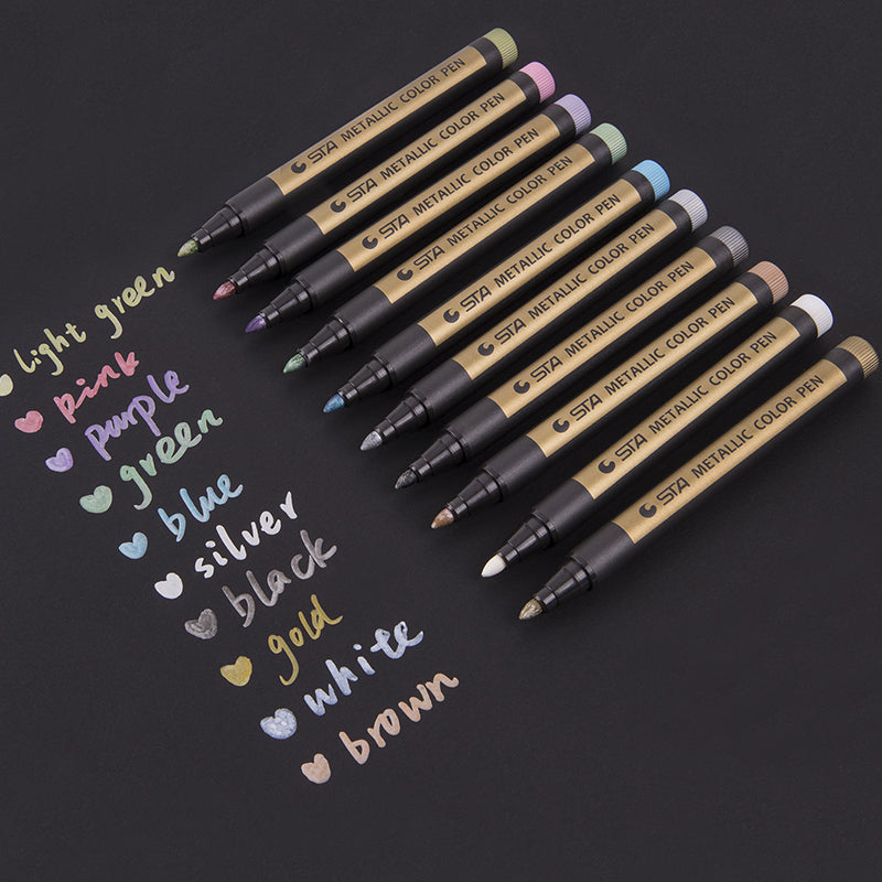 Art Marker Set Metal 10 Colors Medium Pen Metallic For DIY Photo Album Signature Liquid-ink Round Supplies Permanent Plastic