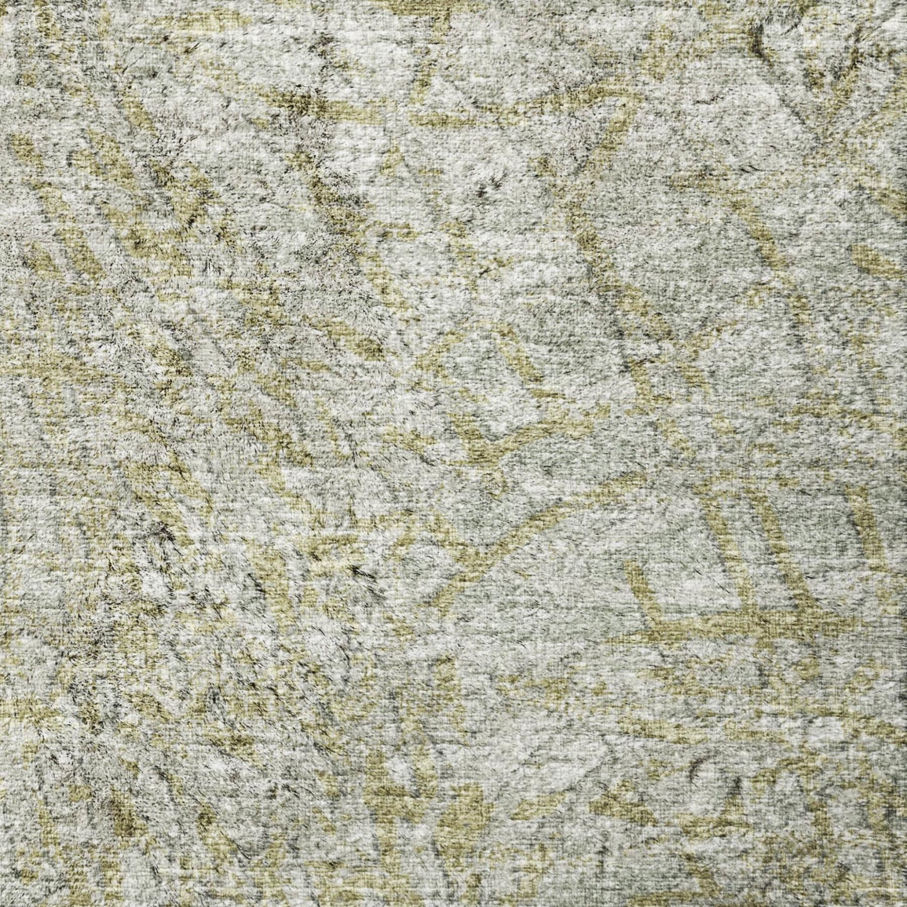 8' Sage And Olive Green Abstract Shag Washable Round Rug With UV Protection - Home & Garden
