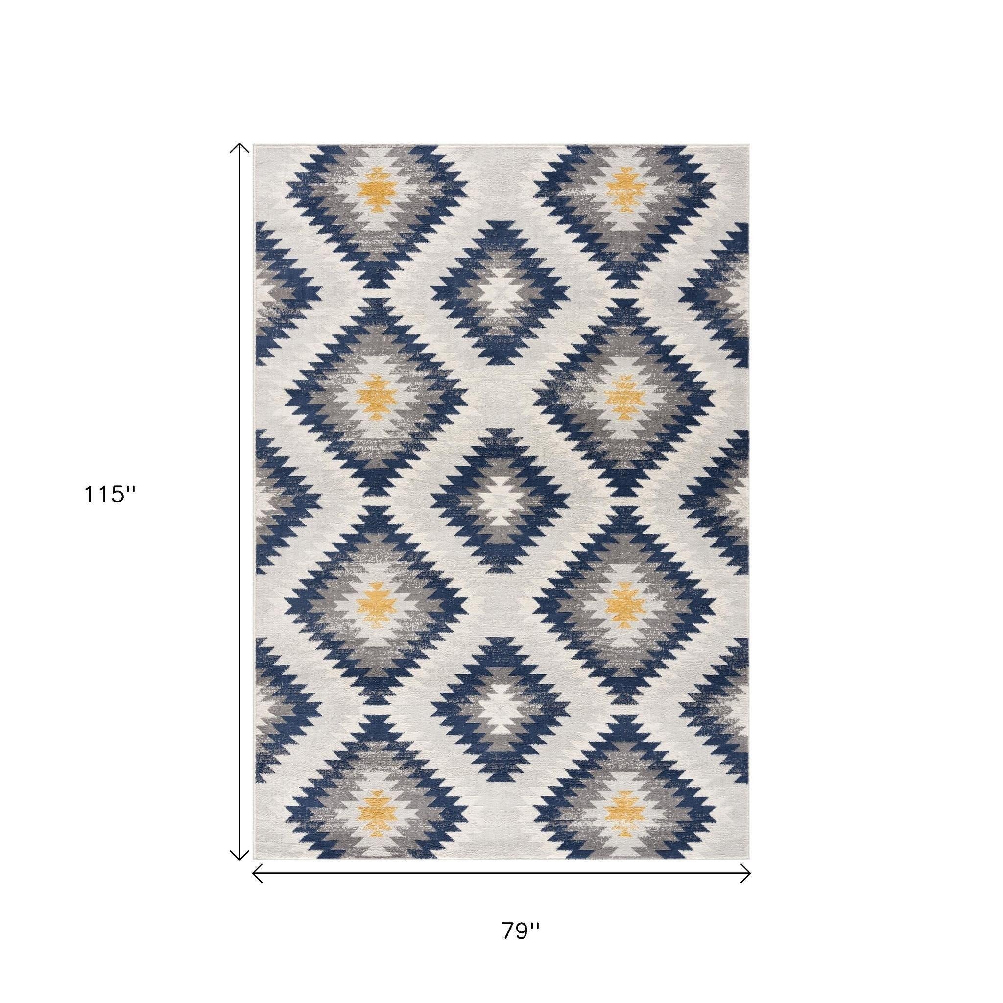 6' X 9' Blue Ikat Kilim Area Rug - Home & Garden