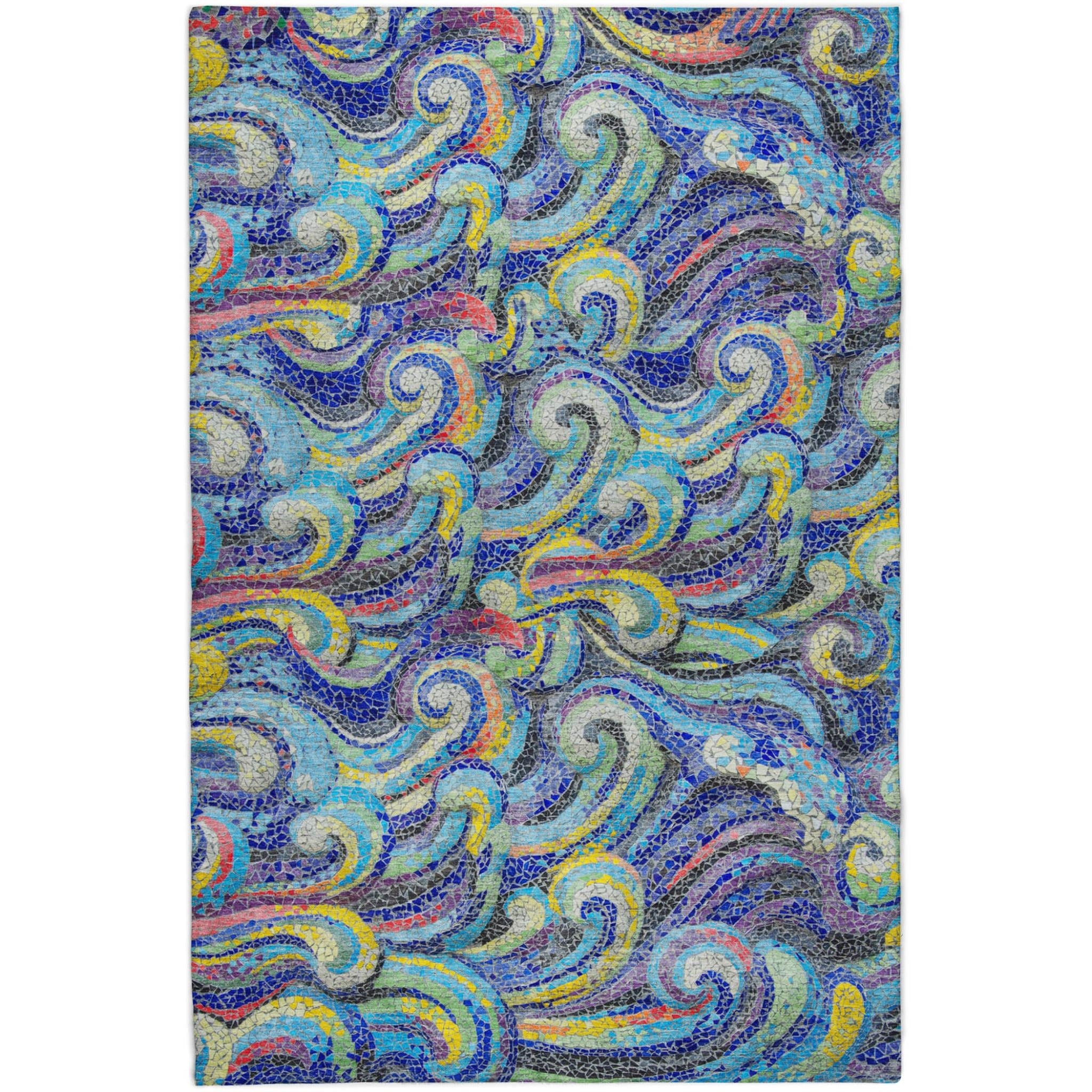5' X 8' Blue And Red Abstract Shag Washable Area Rug With UV Protection - Home & Garden