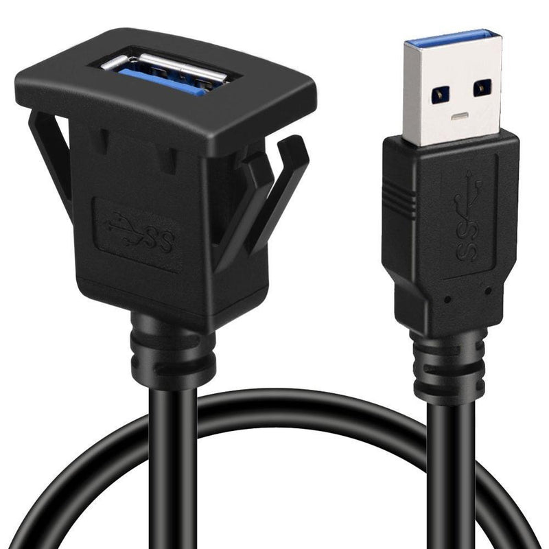 Square Single Port USB 3.0 Panel Flush Mount Extension Cable with Buckle for Car Truck Boat Motorcycle Dashboard 3ft