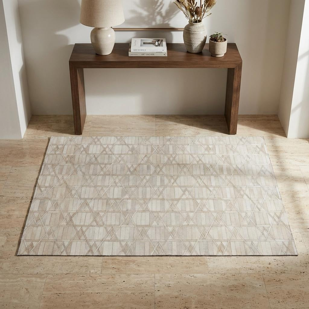 3' X 5' Ivory And Beige Diamond Washable Area Rug With UV Protection - Home & Garden