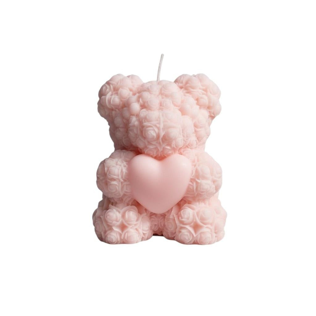 4" Pink Unscented Dimensional Teddy Bear Candle - Home & Garden