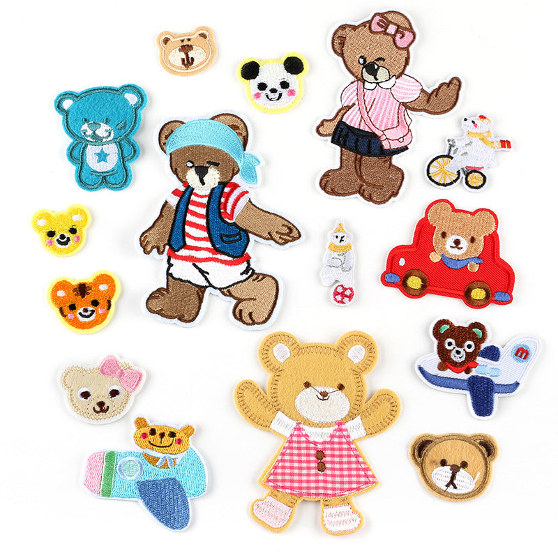 Embroidered patch cartoon animal bear flower DIY children's clothing accessories sewing ironing patch stickers jewelry patch