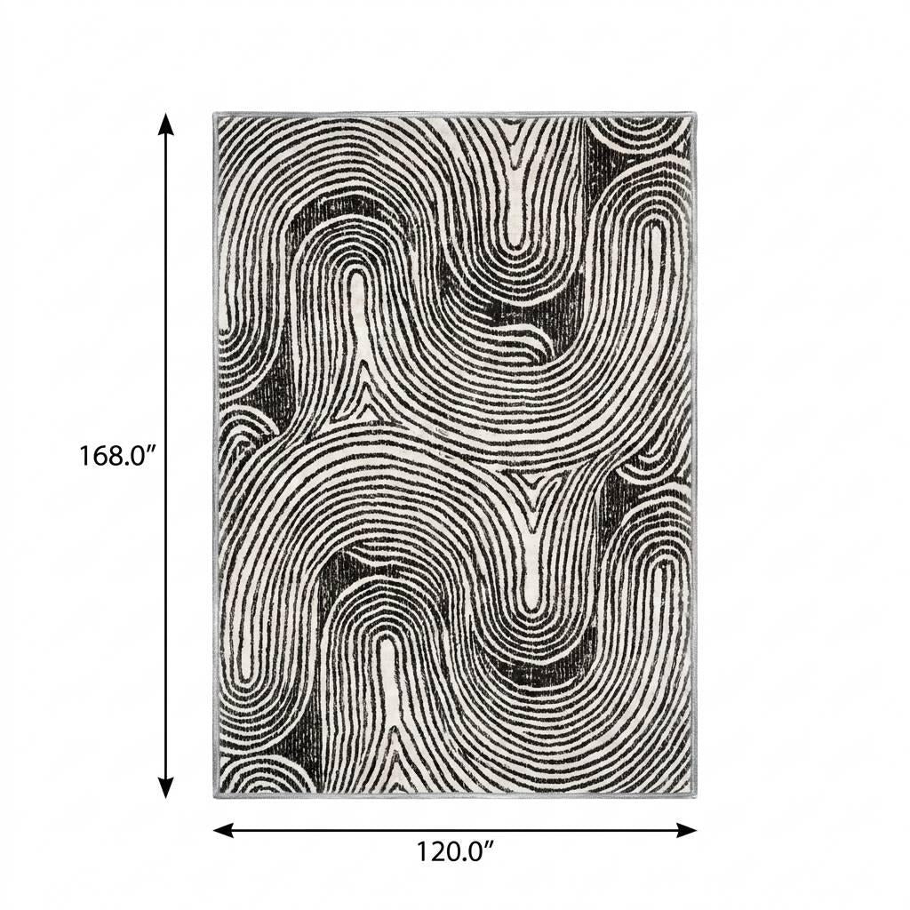 10' X 14' Black And Ivory Geometric Shag Washable Area Rug With UV Protection - Home & Garden
