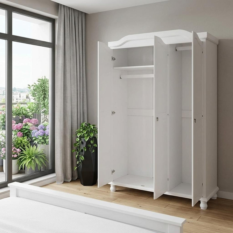 74" White Solid Wood Mirrored Three Door Combo Dresser - Bed & Bath