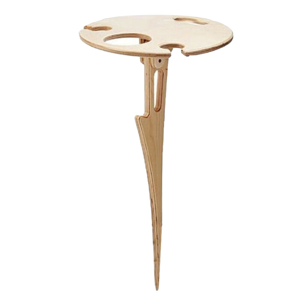 Outdoor Wine Table Portable Picnic Table Wine Glass Racks Foldable Round Desktop Wooden Picnic Table Garden Collapsible Table