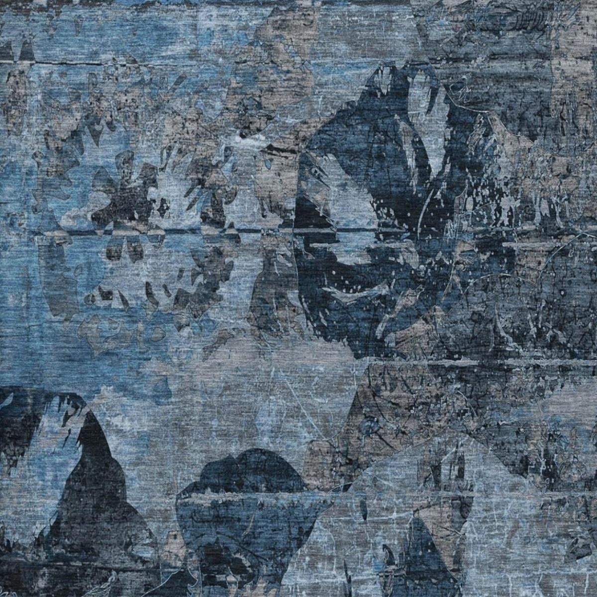 10' X 14' Denim Blue And Navy Blue Abstract Shag Washable Area Rug With UV Protection - Home & Garden