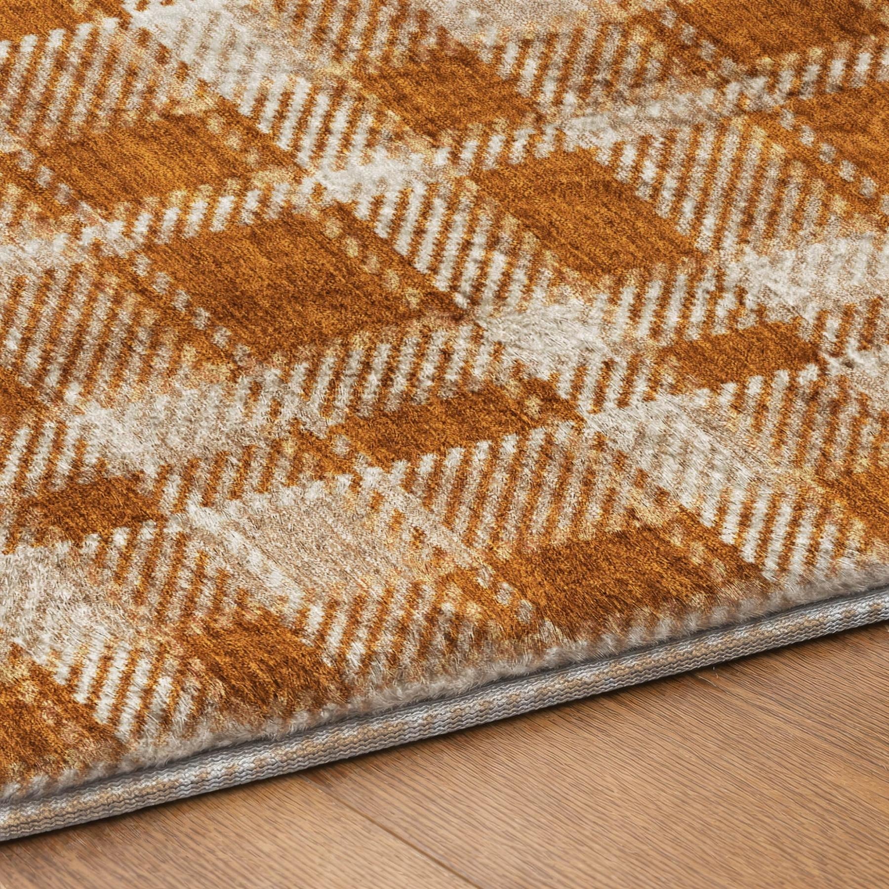 10' X 14' Orange And Taupe Plaid Shag Washable Area Rug With UV Protection - Home & Garden