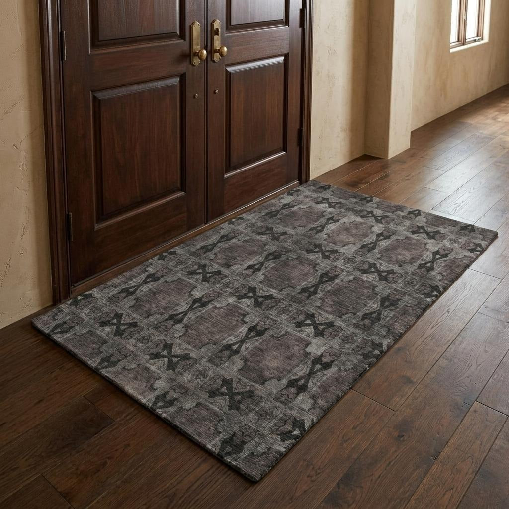 3' X 5' Gray And Charcoal Geometric Shag Washable Area Rug With UV Protection - Home & Garden