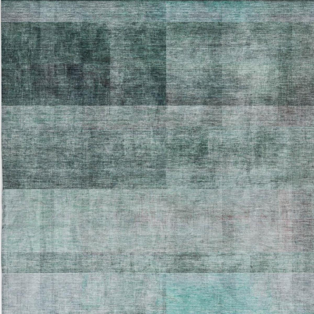 5' X 8' Teal And Gray Geometric Shag Washable Area Rug With UV Protection - Home & Garden