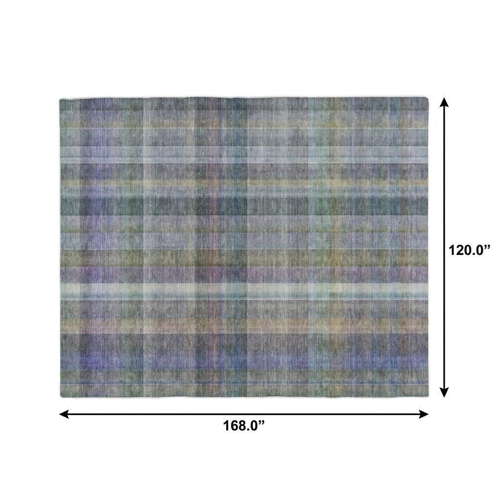10' X 14' Green And Blue Plaid Shag Washable Area Rug With UV Protection - Home & Garden