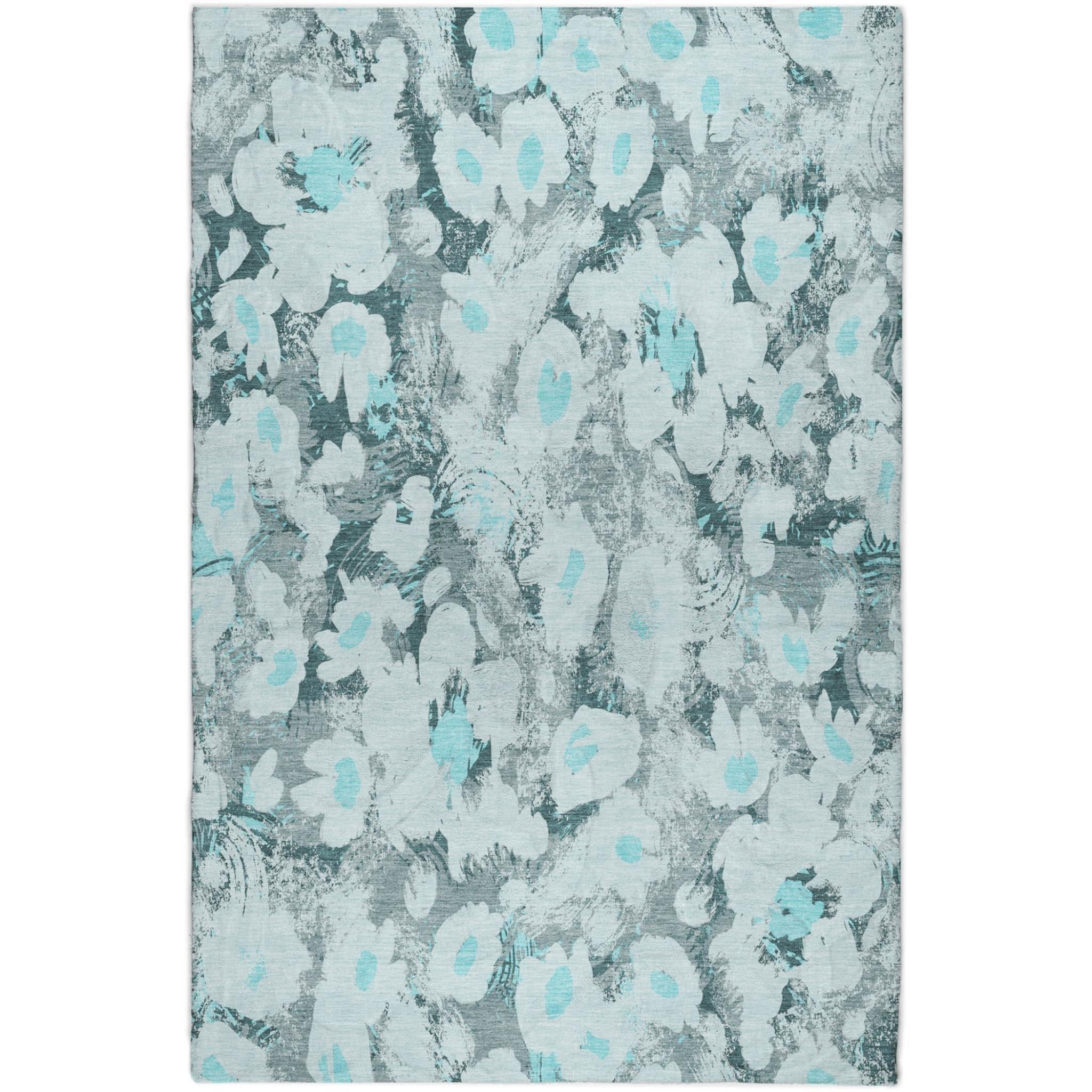 10' X 14' Teal And Gray Floral Shag Washable Area Rug With UV Protection - Home & Garden