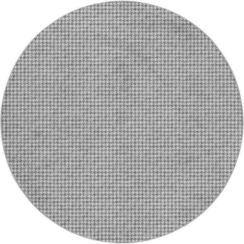 8' Gray And Light Gray Houndstooth Shag Washable Round Rug With UV Protection - Home & Garden