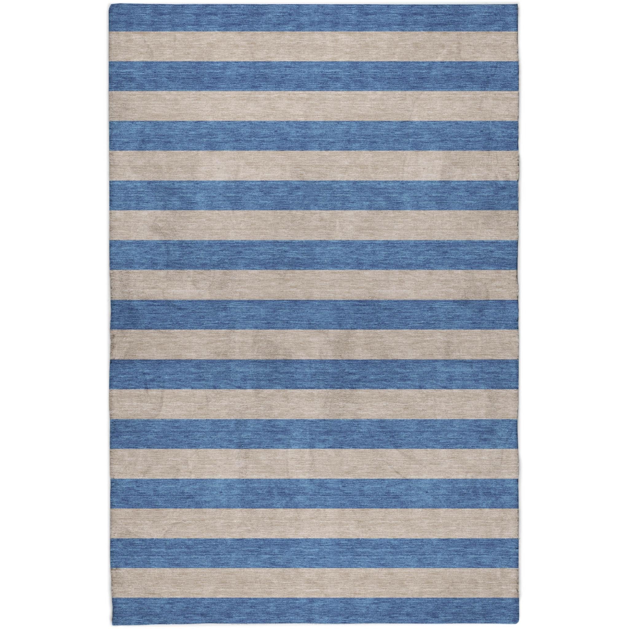 3' X 5' Tan And Navy Blue Striped Shag Washable Area Rug With UV Protection - Home & Garden