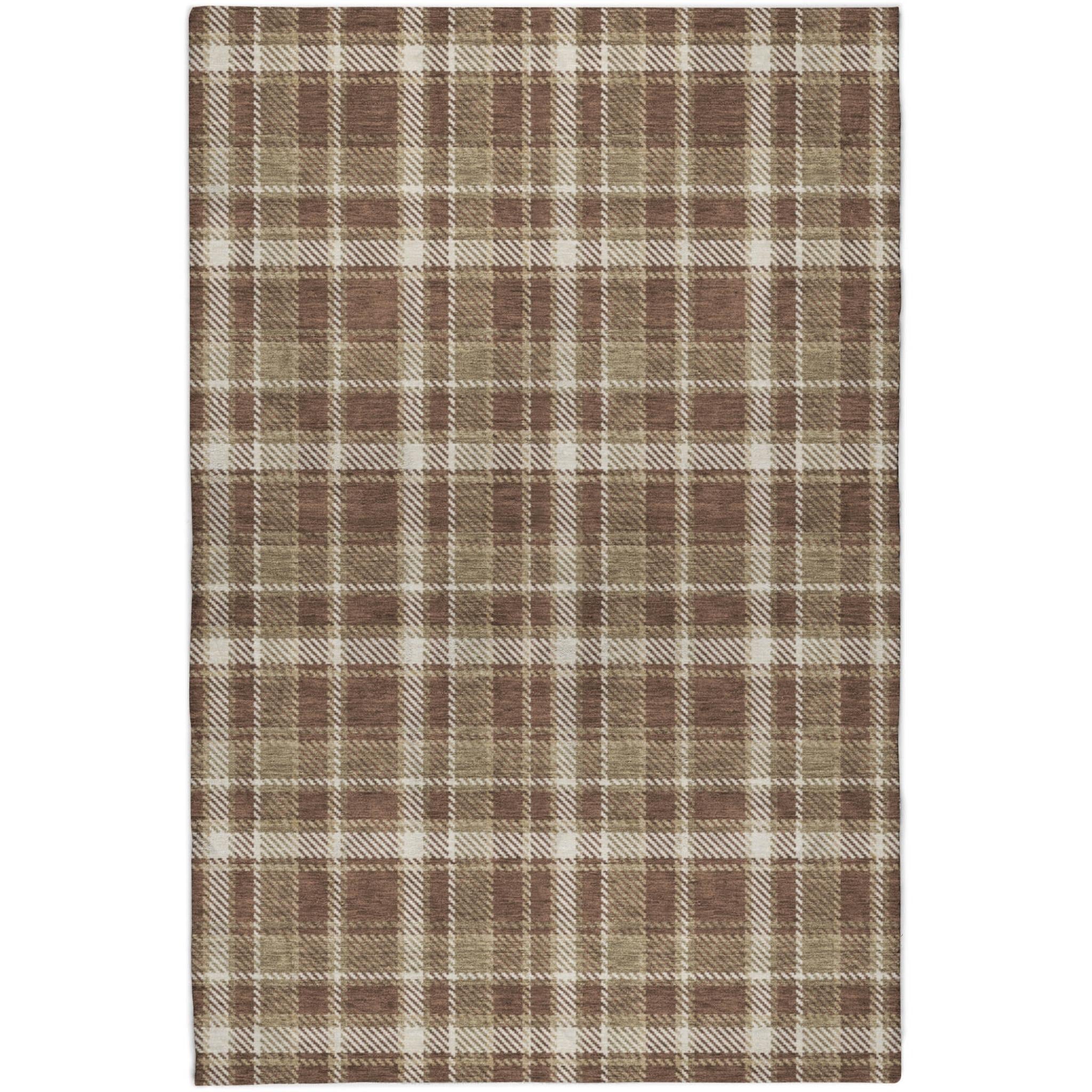 3' X 5' Chocolate And Taupe Plaid Shag Washable Area Rug With UV Protection - Home & Garden
